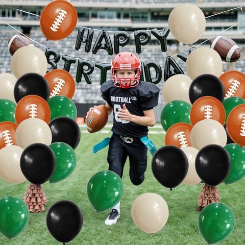 Football Balloons, 12 Inch Dark Green Black White Sand with Brown Printed Sports Latex Balloon for Kids Boys Game Football Sport Themed Birthday Party Decor Baby Shower Decorations Supplies - Image 3