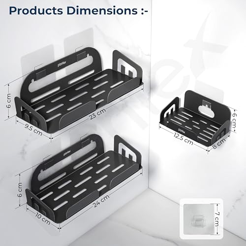 Image of Plantex Bathroom Organiser Without Drill /Stainless Steel Self Adhesive Shelf for Bathroom /Soap Dish with Hooks(10x4 Inch,Black, Combo)