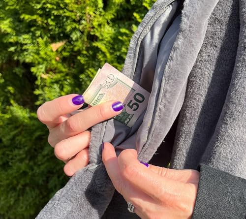 Faux Fur Scarf With Hidden Zipper Pocket For Cell Phone and Valuables (Pink)3