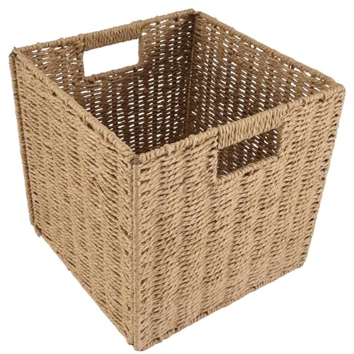 Yuikome Cesta Organizadora de Almacenamiento de Cocina de Granja de Hierba Marina Tejida con Asas para Armarios, Despensa, Cuarto de BañO, Lavadero