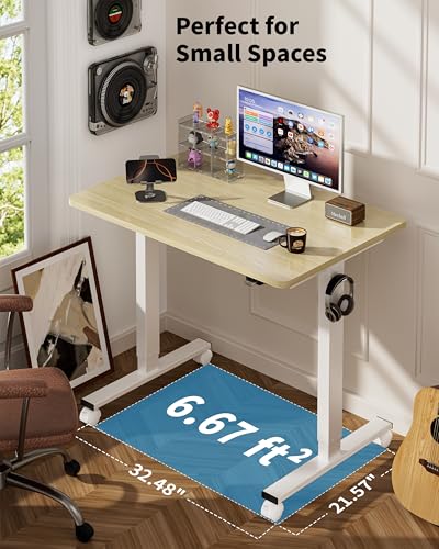 Image of Okin Electric Standing Desk, 40 x 24 Inches Whole Piece Height Adjustable Desk, Oak Sit to Stand Desks Computer Workstation with Wheels for Home Office