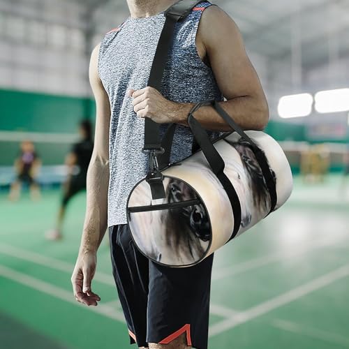 Duffel bag noir et blanc motif cheval compact 45cm - 7