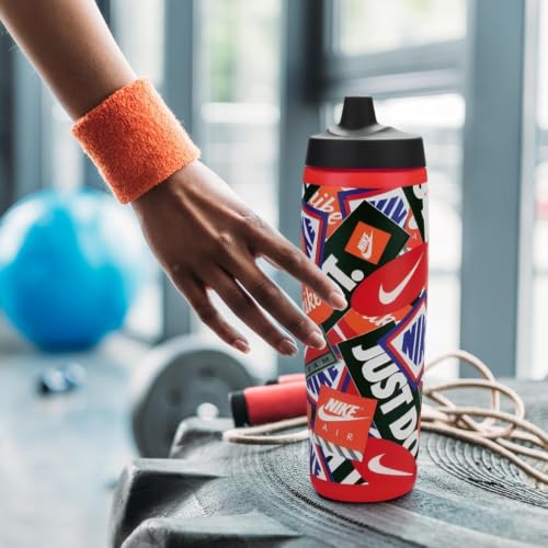 Image of Nike REFUEL Bottle 24 OZ Graphic Graphic LT Crimson /Black /LT Crimson /Safety Orange /White, SQUEEZABLE Sipper Bottle 710 ml