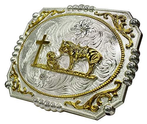 Image of Moranse Cross Cowboy Kneeling Prayer Horse Zinc Alloy Belt Buckles