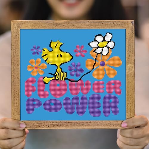 Image of DIAMOND DOTZ Flower Power Peanuts Snoopy Diamond Painting Kit for Adults, Full Drill Diamond Art Craft Kit with Gems, DIY Crystal Painting for Home Wall Decor, 14 x 12.5 Inch
