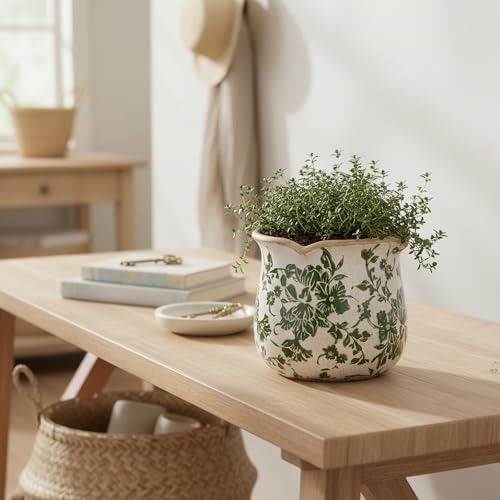 Xiaan Jiaju Tuscan Ceramic Plant Pots, 6.11 Inch Vintage Planters with Drainage Hole for Indoor Plants, Farmhouse Green Scroll Vase & Flower Pots, Home Kitchen Garden Decor, Plant Lover Gifts by Xiaan Jiaju - Image 9