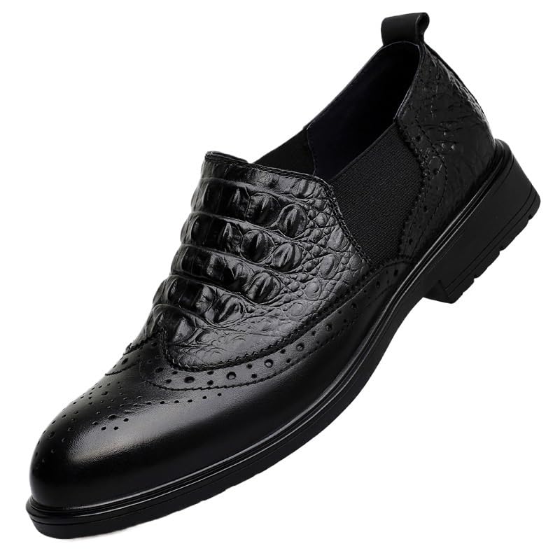 Oxford Dress Shoes for Mens Non Slip Rubber Sole Low Top Shoe for Business Office Party Wedding Tuxedo Faux Leather Plain Toe Slip-on