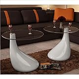  Tidyard 2 uds Mesas de Centro Mesas de Cristal Mesa de Café de Vidrio para Estar o Dormitorio Diseño de Modernidad Vidrio de Seguridad Redonda 42x55cm Blanco Brillante