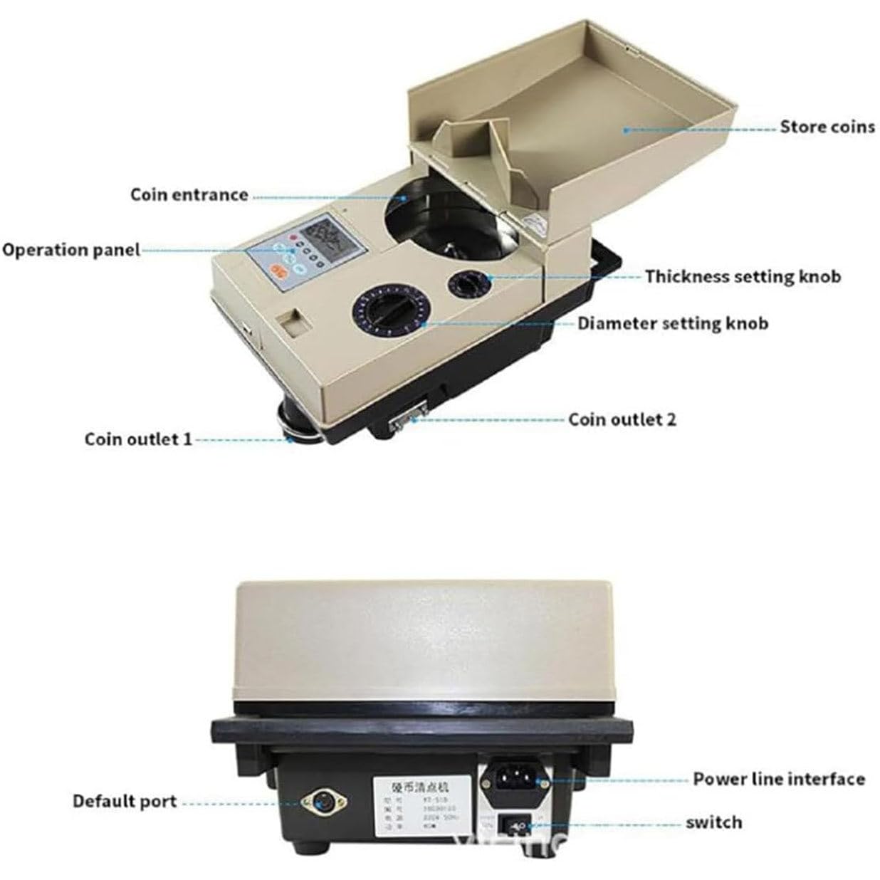 Selezionatore di Contamonete Elettronico, Contatore di Monete Ad Alta velocità da 1200 Pezzi/Min per Monete da 15mm ~ 34mm, Selezionatore di Monete per Negozi di Banche Aziendali Ristoranti