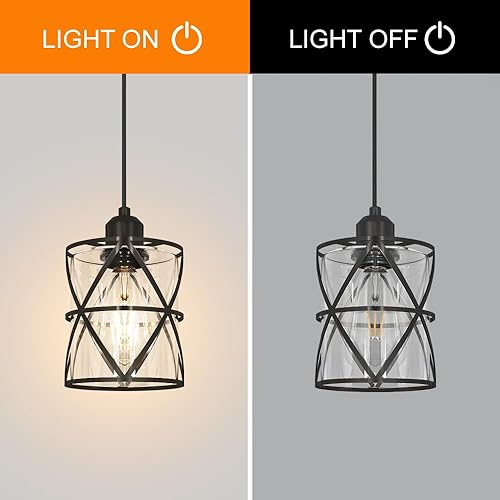 Miniatura 7 de Paquete de 2 luces colgantes negras para isla de cocina, luces colgantes para isla de cocina con pantalla de vidrio transparente de 5.51 pulgadas,