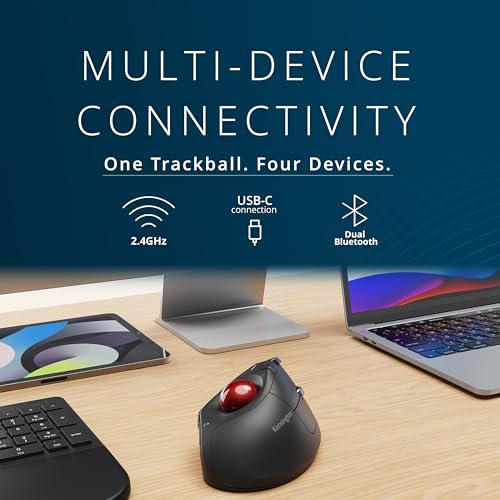 Image of Kensington TB675 Wireless Vertical Trackball Mouse, Ergonomic Design, Rechargeable - Black (K72171WWMY)