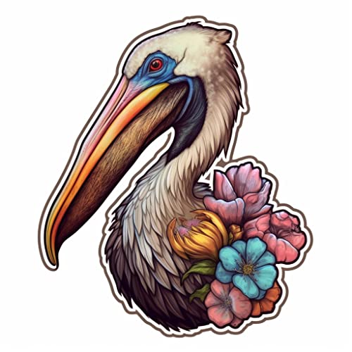 Image of Yoonek Graphics Louisiana Brown Pelican Bird Magnolia Flower Vinyl Decal Sticker for Car, Laptop, Tumbler, More. #008519-8
