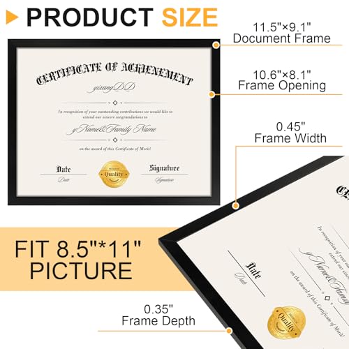 Yixangdd 5 Pack Certificate Frames 8.5 X 11,Black Diploma Frame Document Frame With Clear Plexiglass,Picture Frames For Tabletop And Wall Display thumb #2