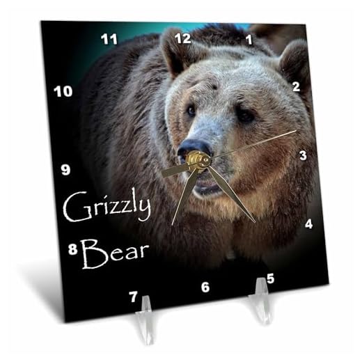 3dRose dc_53660_1 A Close-Up of a Grizzly Bear Desk Clock, 6 by 6-Inch
