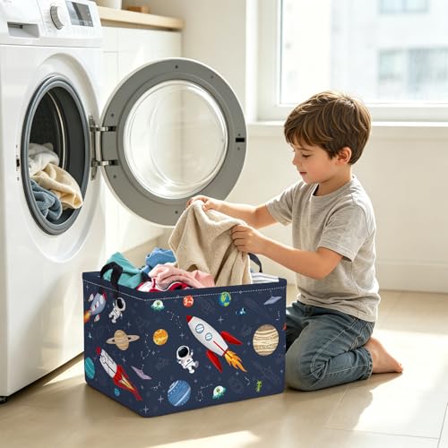 Clastyle Rakete Astronaut Jungen Würfel Aufbewahrungskorb für Babyzimmer Kosmischer Planet Blau Wasserdicht Rechteckig Stoff Regalkörbe… – Ansicht 5