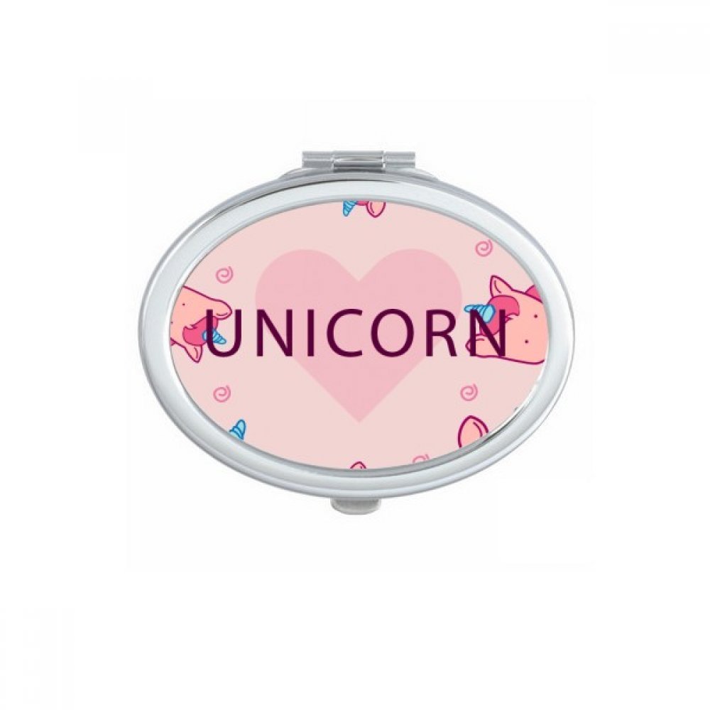 Miroir de poche à la main finition artisanale motif licornes et coeur rose