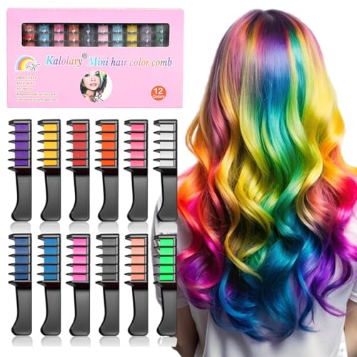 Juego de peines con tizas para el pelo Premium, 12 Colores Peine De Tiza Para El Pelo Peine Temporal, tiza temporal lavable, regalos de cumpleaños niñas, carnaval, Fiesta Navidad Regalo Niña