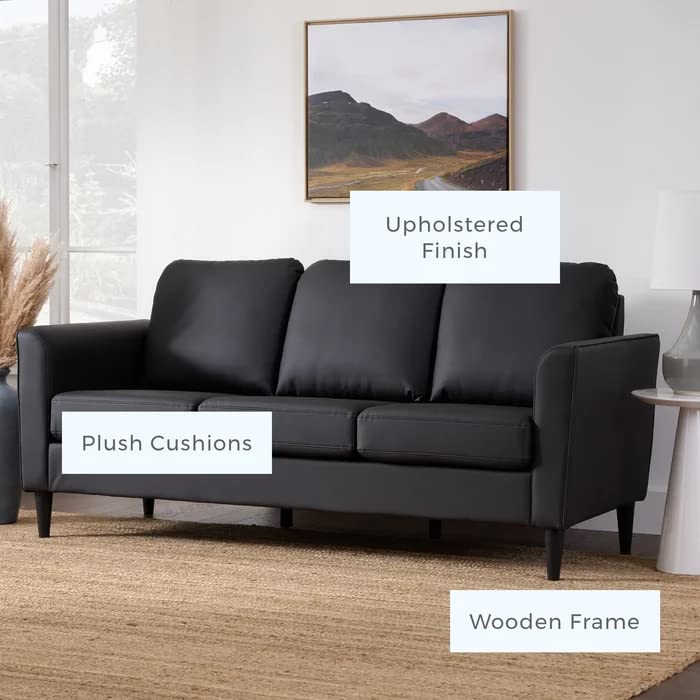 Image of Jerry 3 Seater Leatherette Sofa Set for Living Room Black |Leather Sofa 3 Seater | Three Person Sofas Couch for Office Festival Gift