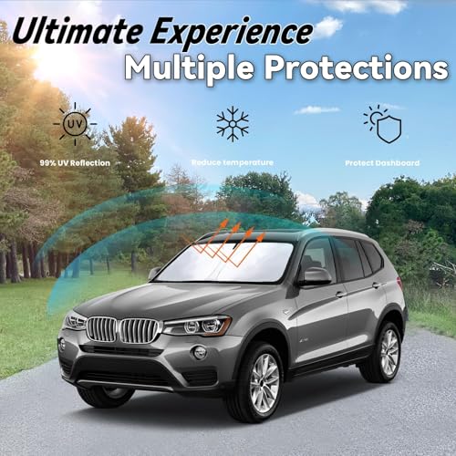Image of Windshield Sun Shade for BMW X3 2018-2026 Accessories | Car Front Window Sun Visor & Heat Shield, 240T Sunshade Protection Blocks UV Rays Keep Your Car Cooler