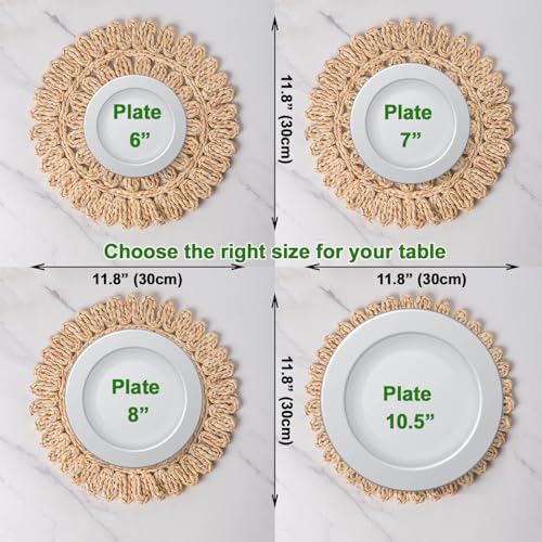 Image of Laquedecraft 11.8 inch Set of 4 Round Corn Husk Placemats | Boho Woven Rattan Table Mats | Farmhouse Wicker Spring Plate Chargers Like Water Hyacinth, Seagrass for Wedding, Party, Christmas, Events