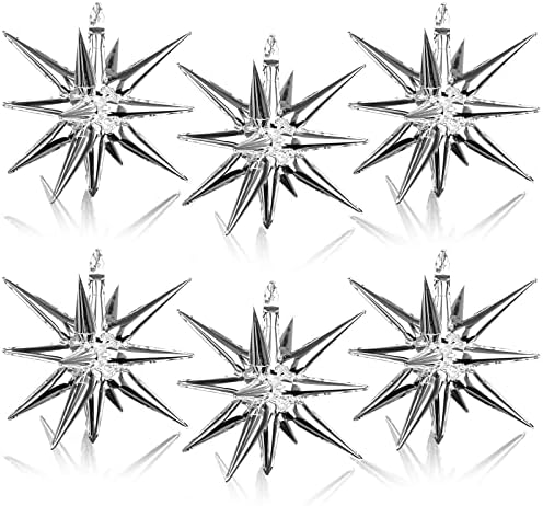 6 Pcs Silver Starburst Balloon Explosion Star Balloons 14 Point Star Balloons 3D Starburst Cone Mylar Balloons 22in Foil Star Balloon for Christmas Birthday Wedding Party Supplies(Silver)
