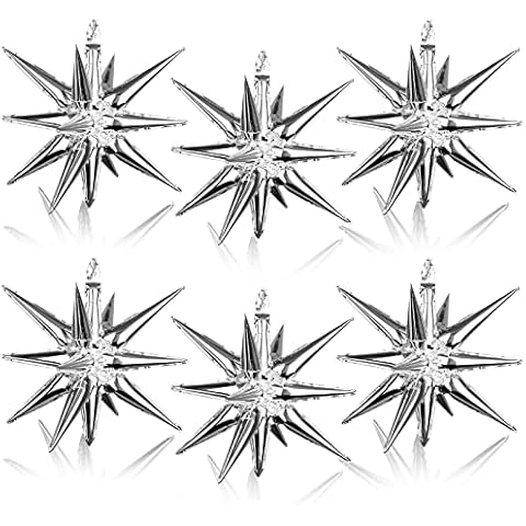 6 Pcs Silver Starburst Balloon Explosion Star Balloons 14 Point Star Balloons 3D Starburst Cone Mylar Balloons 22in Foil Star Balloon for Christmas Birthday Wedding Party Supplies(Silver) Cover