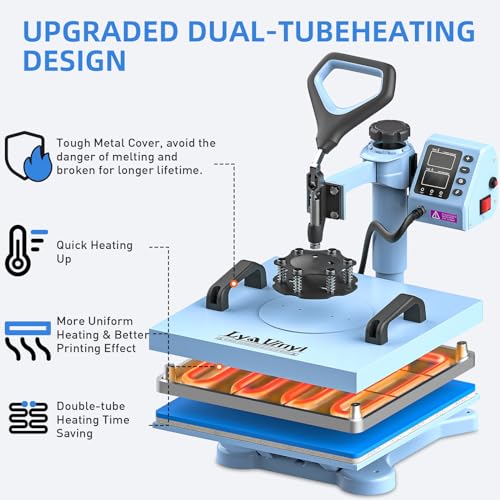 15“x15 Heat Press Machine - Lya Vinyl 7 in 1 Heat Press 360-Degree Swing Away Digital Press Machine Multifunction Sublimation Combo Heat Transfer Machine for T-Shirts, Hats, Caps, Mugs and Plates