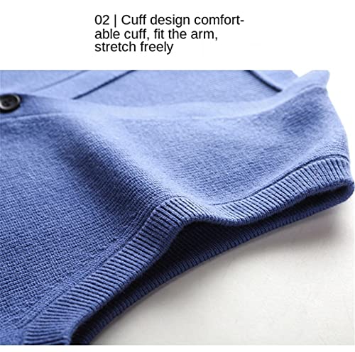 Autumn Men's V Neck Woolen Business Knit Sleeveless Cardigan Casual Sweater Vest Royal Blue Asian L #TOP6