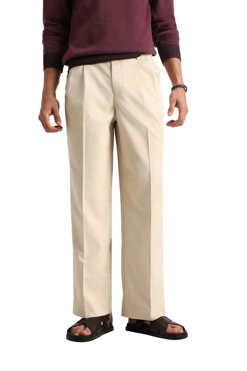 snitch Men Trousers Formal Wear | Relaxed Fit Pleated Front Plain Design Straight Leg | Polyester Blend Medium-Stretch Fabric for Office & Professional Look-picture-27