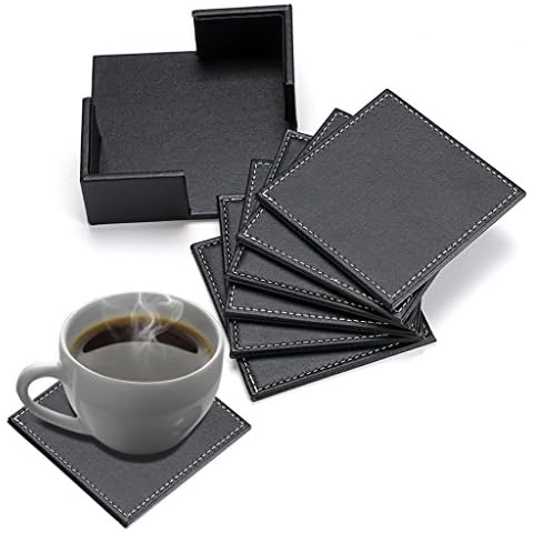 BTSKY Set of 6 Stylish Leather Coasters Cover