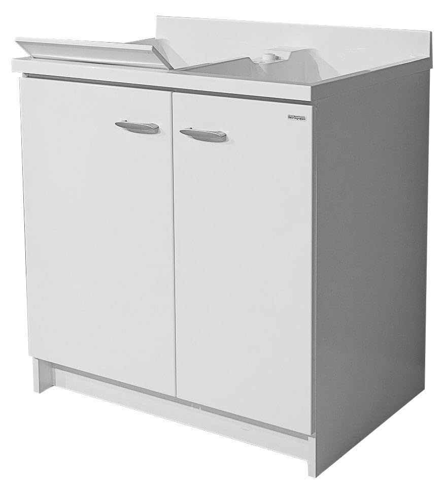 Mobili Lavatoi Montegrappa Mobile Lavatoio 80x60x85cm 2 Ante 2 Vasche ASSE in Termoplastico Marella Bianco con Cesto