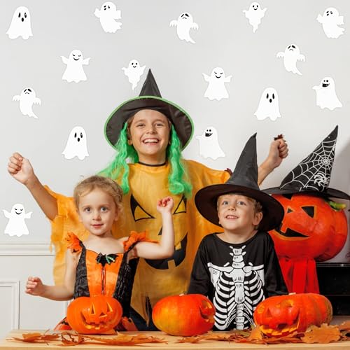 Image of Halloween Glitter Ghost Cutouts - 100Pcs Cute Ghost Glitter Paper Cut-Outs Halloween Paper Die Cut with Glue Points for Teacher Student DIY Craft Classroom Holiday Party Supplies Wall Decorations