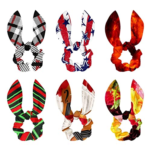 Chouchous en velours oreilles de lapin - Lot de 6 élastiques cheveux jaune et rouge