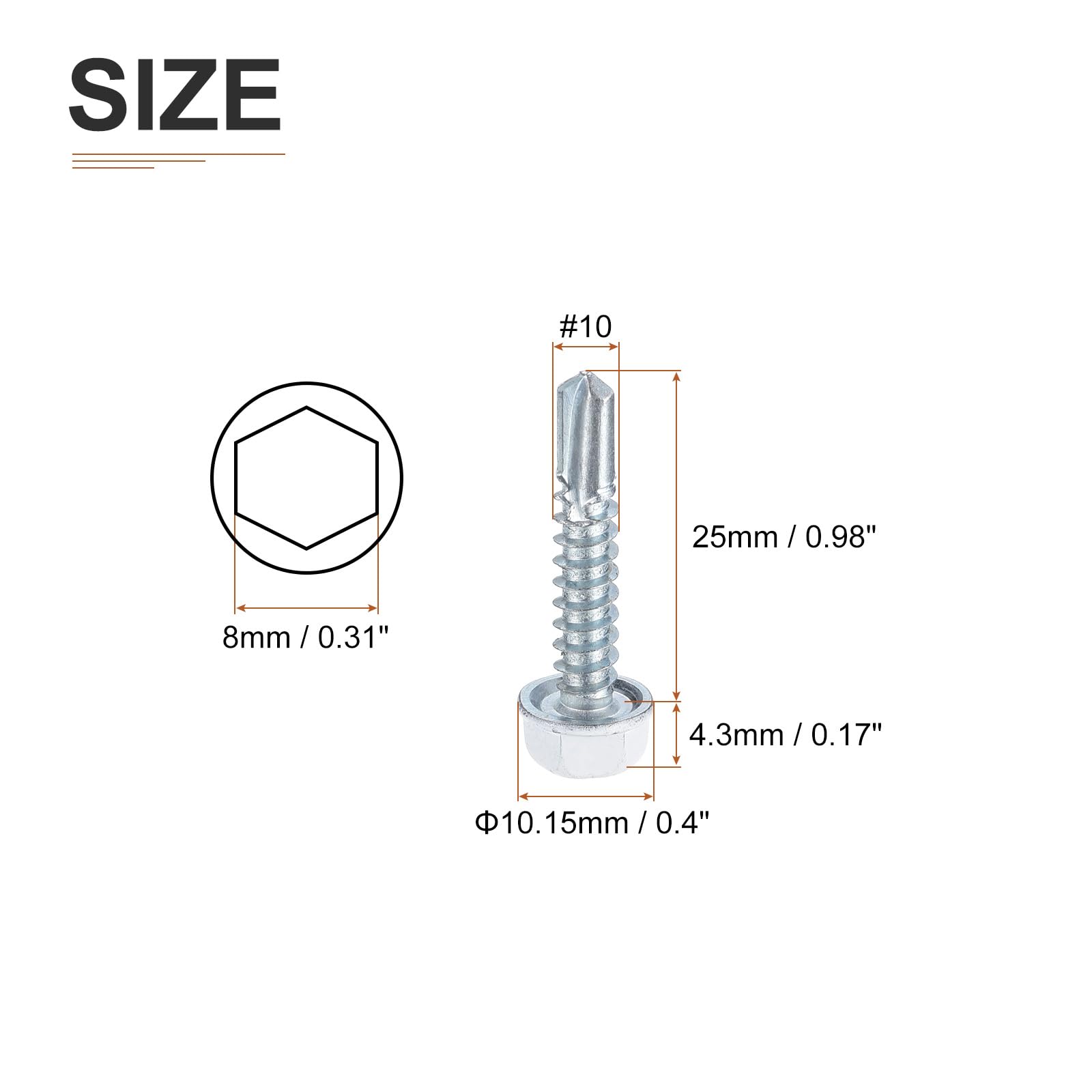 DTGN #10x1" Hex Washer Head Self Drilling Screws - 100Pack - Good for Metal - Carbon Steel Self Tapping Metal Sheet Screws - White - Image 2