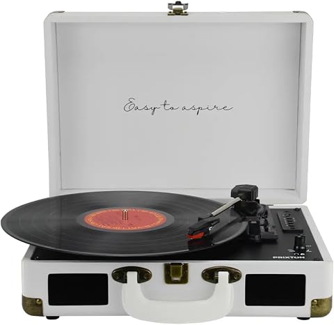 PRIXTON Tocadiscos de Vinilo Vintage VC400, Reproductor de Vinilos y Música por Bluetooth y USB, Digitalización de vinilos, 2 Altavoces Incorporados, Diseño de Maleta, Color Blanco
