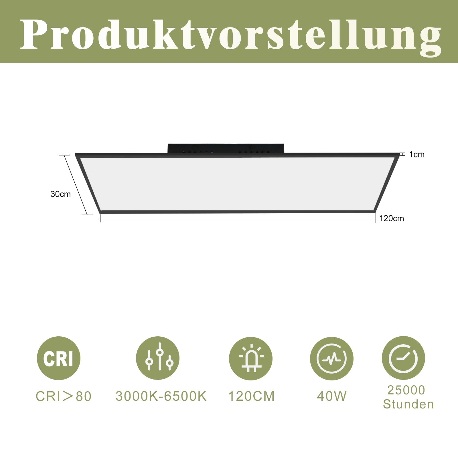 ZMH LED Panel Deckenleuchte 120x30cm Dimmbar Flach Deckenlampe Lang Rechteckig Deckenpanel Schwarz 40W Tageslichtlampe mit Fernbedienung für Büro Küche Flur Wohnzimmer Schlafzimmer