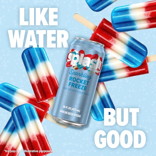 Image of SPLASH REFRESHER Sparkling Water, Rocket Freeze - 12-Pack, 16 Fl Oz Cans - Flavored Carbonated Seltzer Water with Electrolytes, Zero Sugar & Zero Calories