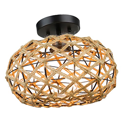 Plafonnier encastré rond corde tressée luminaire simple pour chambre salon