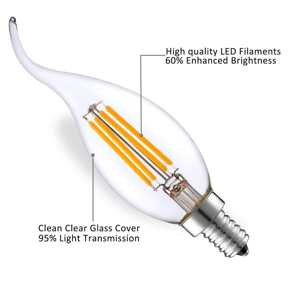 Fengyan Casa Lampadine, Confezione da 20, Lampadine a Candela con Filamento LED C35T AC220V E14 2W/4W/6W 2700K Sorgente Luminosa in Cristallo for Interni Domestico Lampada(6W Warm White)
