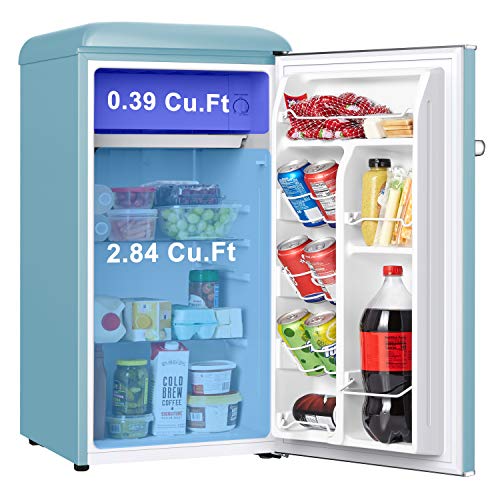 Galanz GLR33MBER10 Retro Compact Refrigerator, Single Door Fridge, Adjustable Mechanical Thermostat with Chiller, Blue, 3.3 Cu Ft on Fridge.com