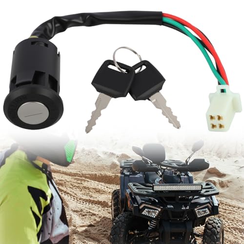 Interrupteur à Clé de Contact à 4 Fils pour Moto, Compatible avec Véhicules 50cc à 250cc, Compatible pour ATV, Quad, Dirt Bike, Scooter Électrique,...