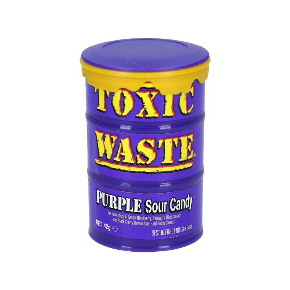 Toxic Waste Purple Sour Candy 42 g – caramelos extremadamente ácidos para valientes + pegatinas GETZH ThankYou