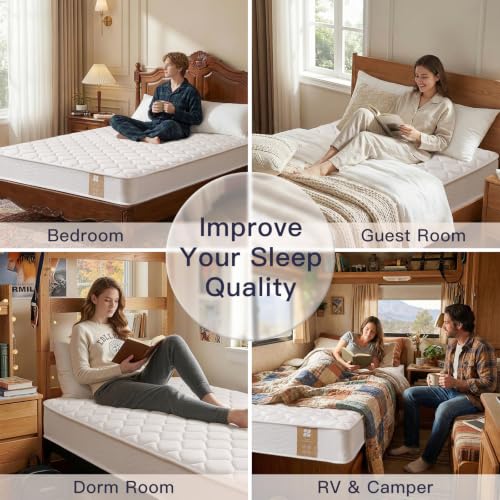 Image of Profus 8 Inch Twin Mattress, Hybrid Memory Foam & Bonnell Spring Mattress | Twin Size Hybrid Mattress with Memory Foam & Bonnell Coils, Medium Firm Comfort, Bedroom Use, Compressed in a Box