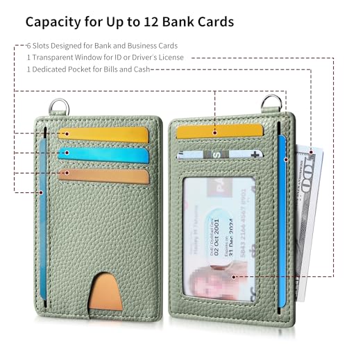 Image of Mayski Slim Wallet, Credit Card Holder for Women, Minimalist Front Pocket RFID Blocking Card Cases, Small Wallet Women Men(Litchi Green)