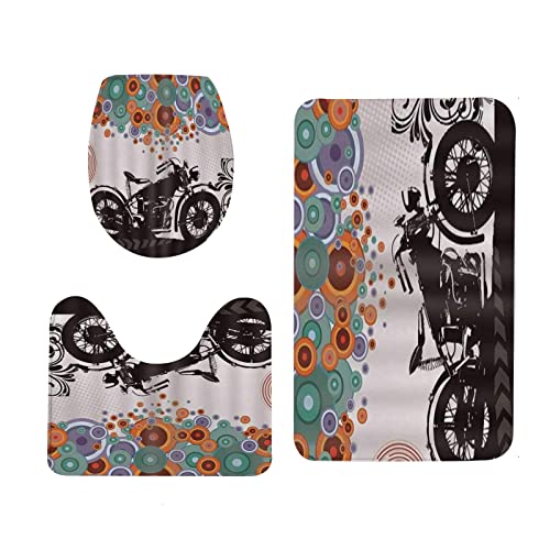 Correngo Badezimmermatten-Sets 3-teilige rutschfeste Badematten,Lustiges 3D-Motorrad,saugfähige Toilettenvorleger für… – Bild 6