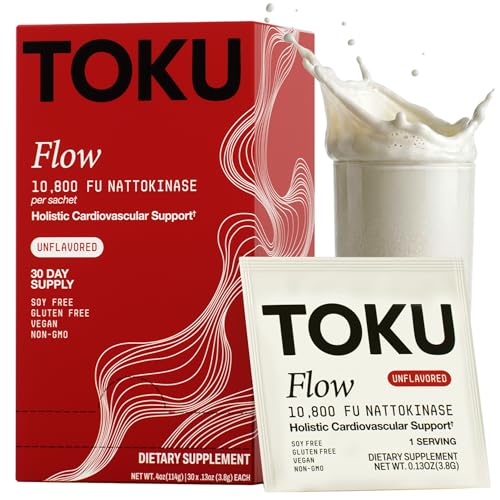 Toku Nattokinase 10 800 FU Supplement with Vitamin K2 MK7 & Oat Beta Glucan Daily Circulation Support Powder Plant-Based Drink Mix Soy-Free 30 Single-Serve Packets - Unflavored