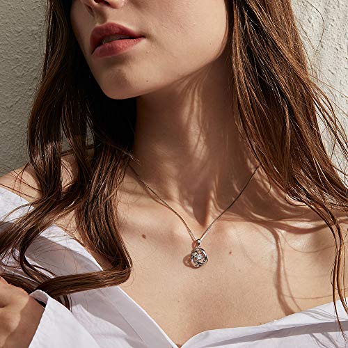 Rose Necklace For Women Rose Flower Necklace Sterling Silver Necklace For Women Cubic Zirconia Necklace Rose Jewelry Dancing Diamond Necklace Silver Rose Necklace For Mother Women Jewelry Han Han #TOP6