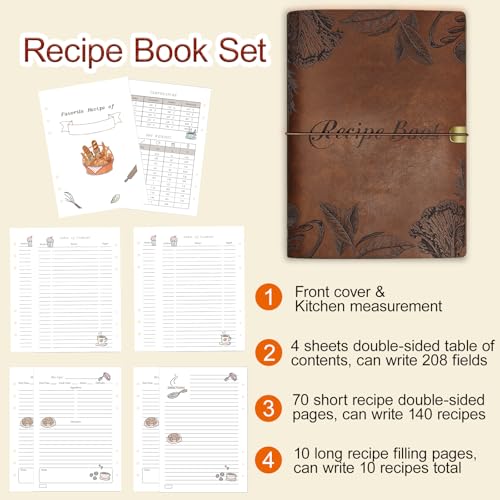 Image of Blank Recipe Book to Write in Your Own Recipes, Leather Cookbook