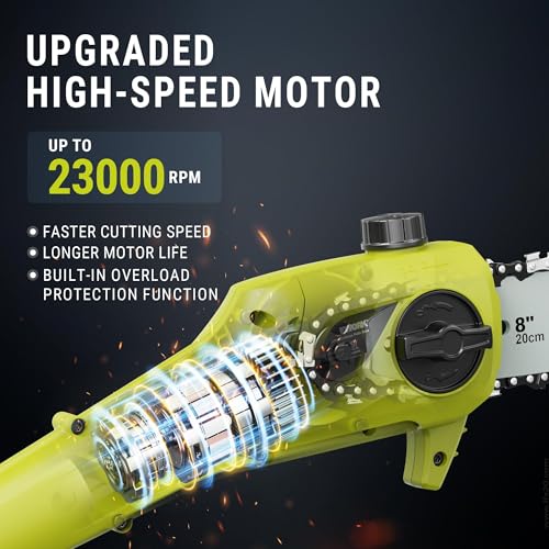 Image of EWORK 20V 8-Inch Cordless Pole Saws for Ton Up to 14.2-Ft, Lightweight Only 6.5 Lbs, Auto Oiling Electric Pole Saw Battery Powered with Battery and Charger
