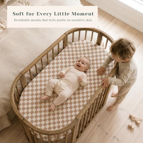 Image of 3 Pack Muslin Bassinet Fitted Sheets for Bedside Sleepers | Soft Cotton Baby Sheet Set Compatible with Baby Delight for Boys and Girls, Dream On Me, AMKE and Other Rectangle Mattresses